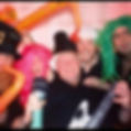 Five people in party wigs and hats with props