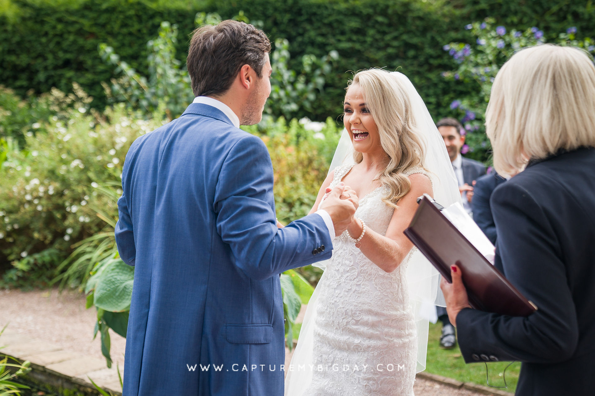 Bride screaming with joy when just married