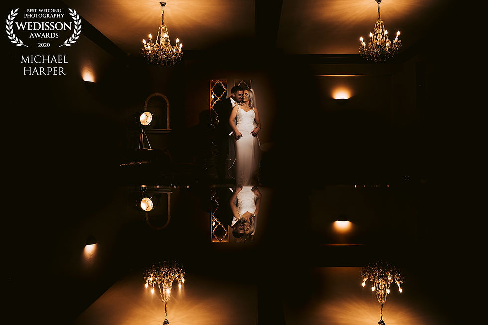 Bride and groom reflection image