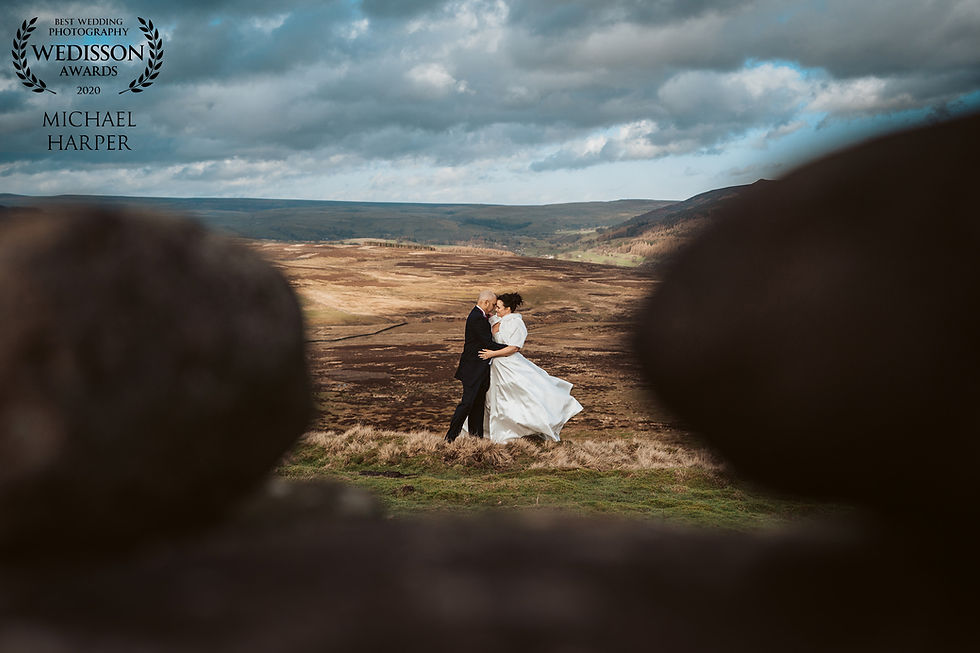 Bride and groom on Yorkshire hills