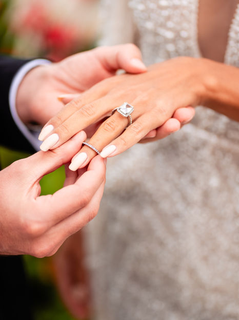 Groom putting the wedding ring on the bride