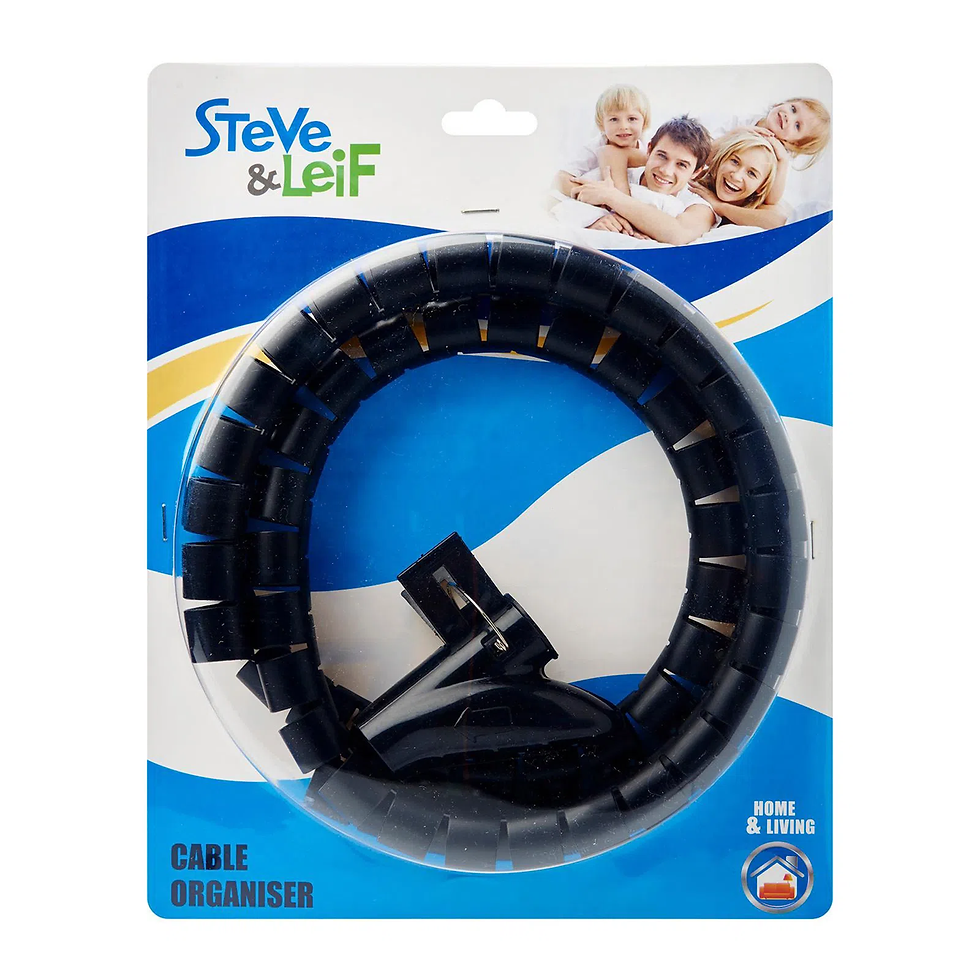 Black Steve & Leif Cable Organiser (2cm x 1.5m) Front View