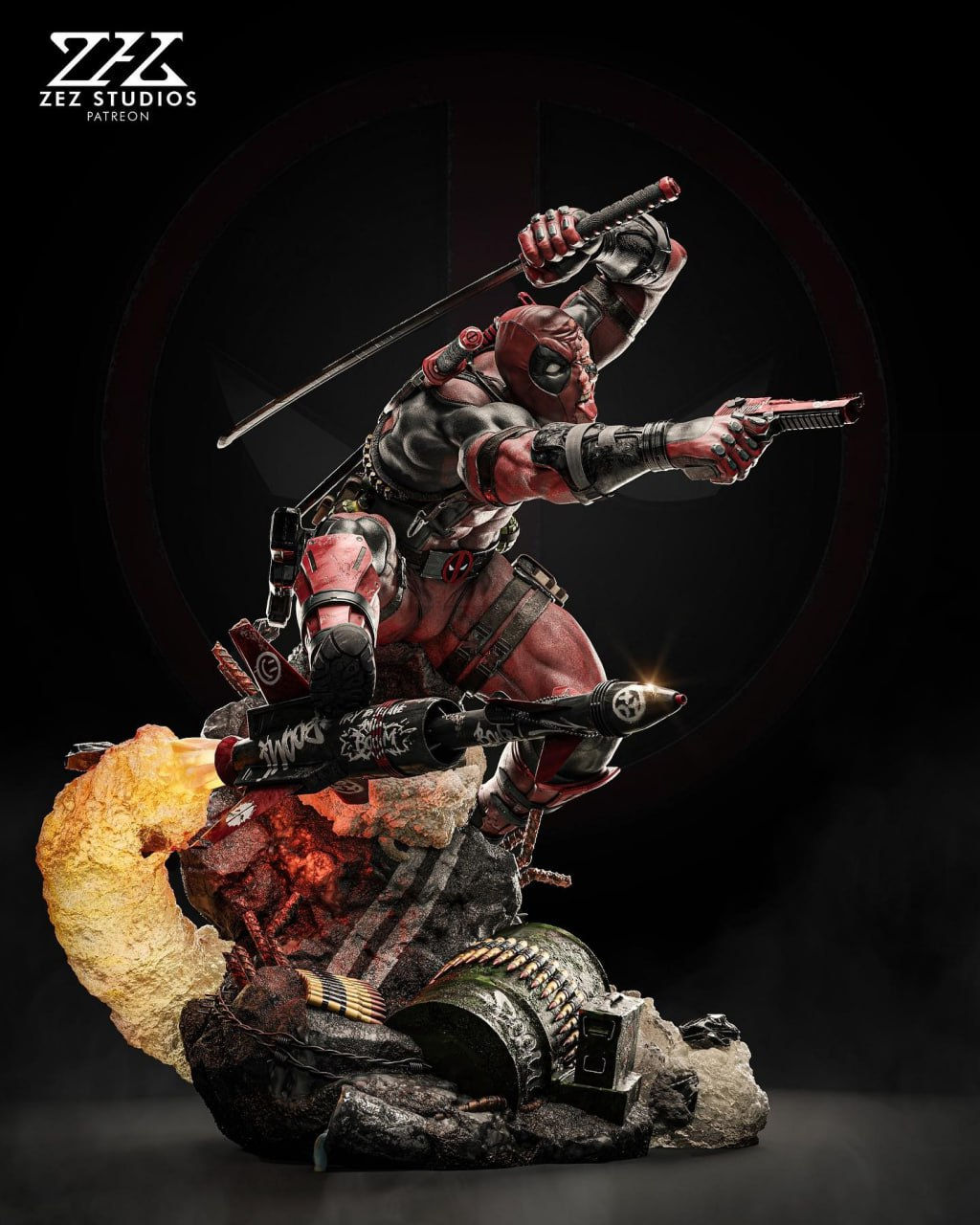 Deadpool Statue - 3D Printed Resin - Unpainted or Hand Painted - 75mm-450mm