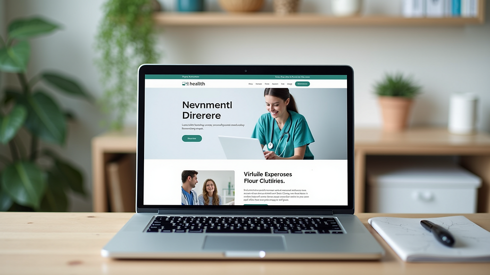 Eye-level view of a laptop screen displaying a health directory website