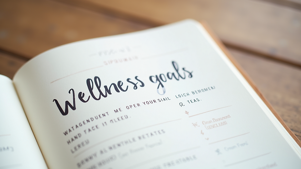 Close-up view of a journal with handwritten wellness goals