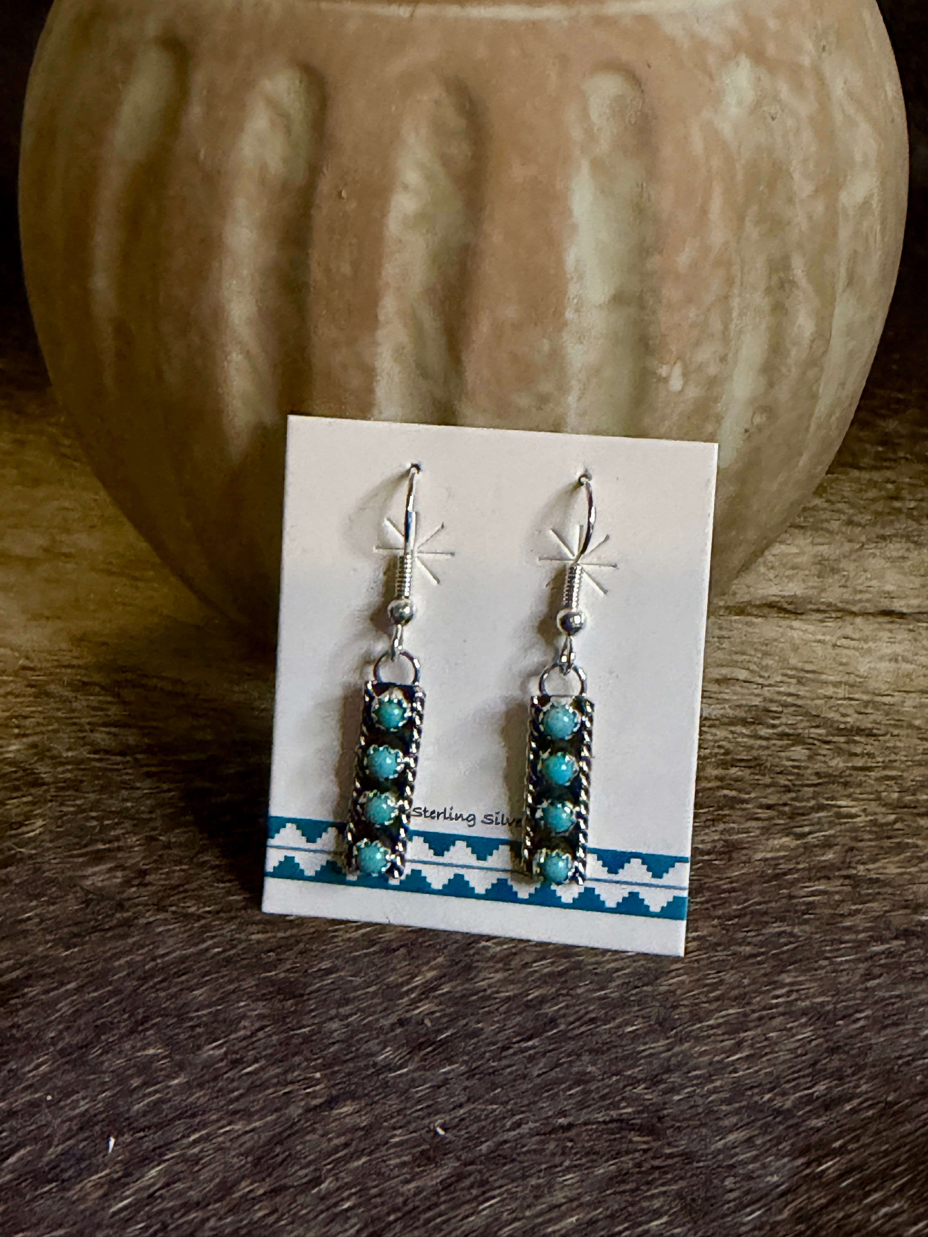 Esther White Navajo Sterling Silver and Kingman Turquoise Earrings 