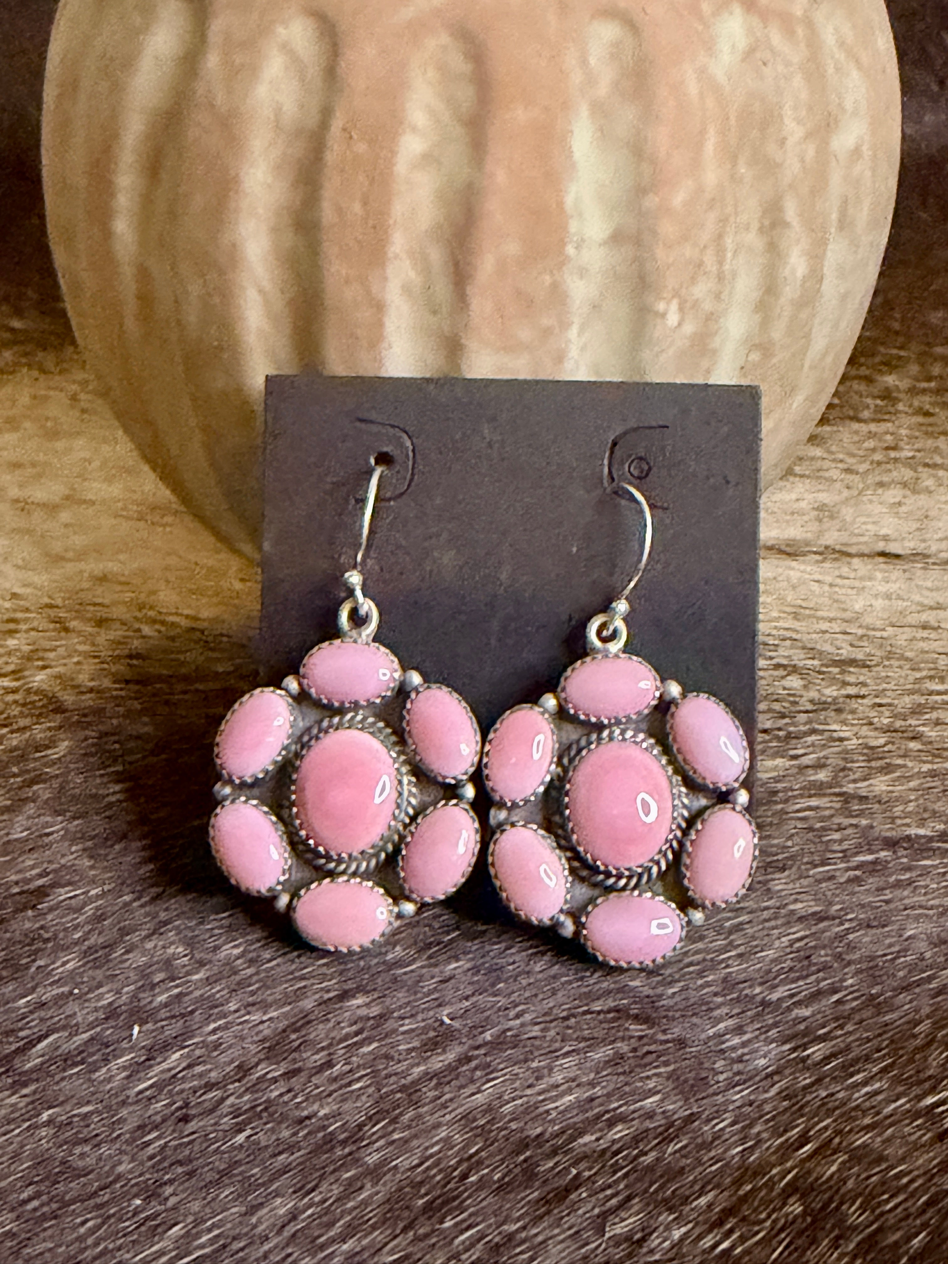 Sterling Silver Pink Conch Cluster Earrings  