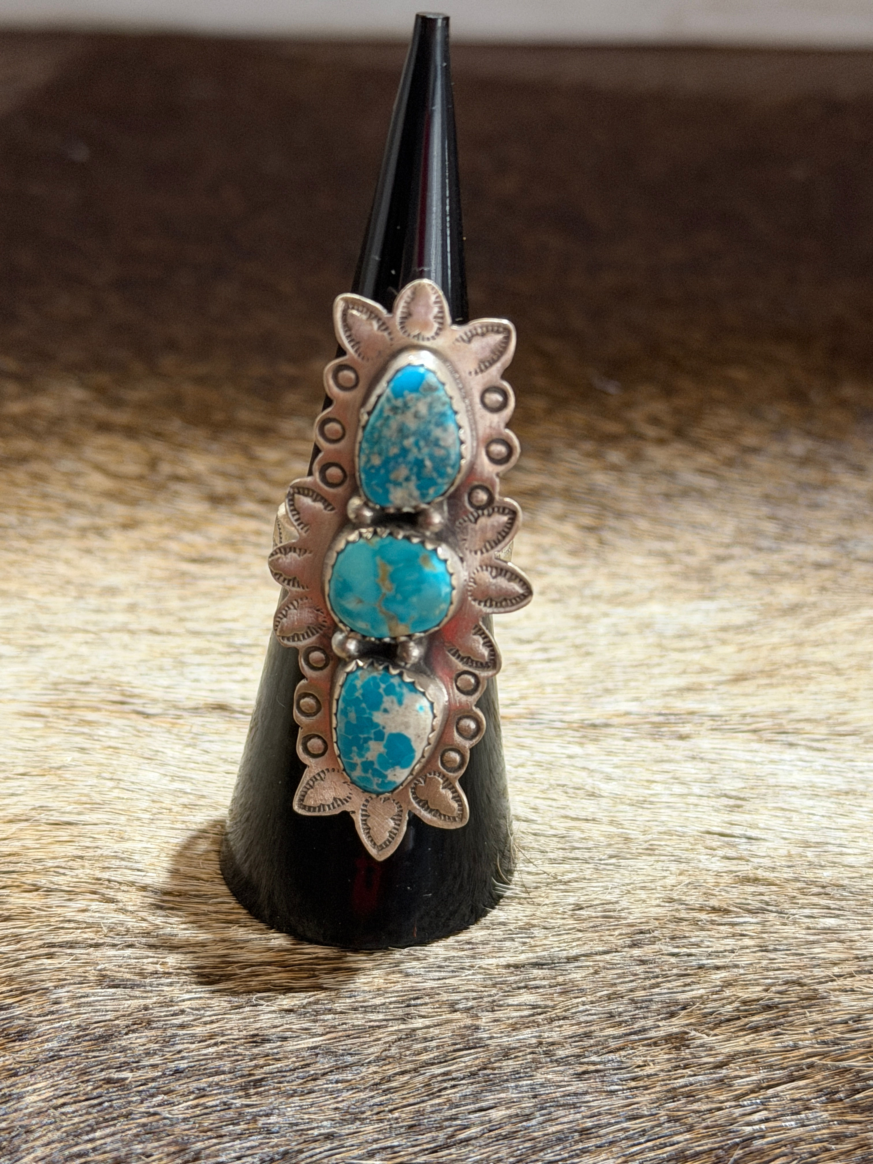 Sterling Silver White Water Turquoise Ring Size Adjustable 
