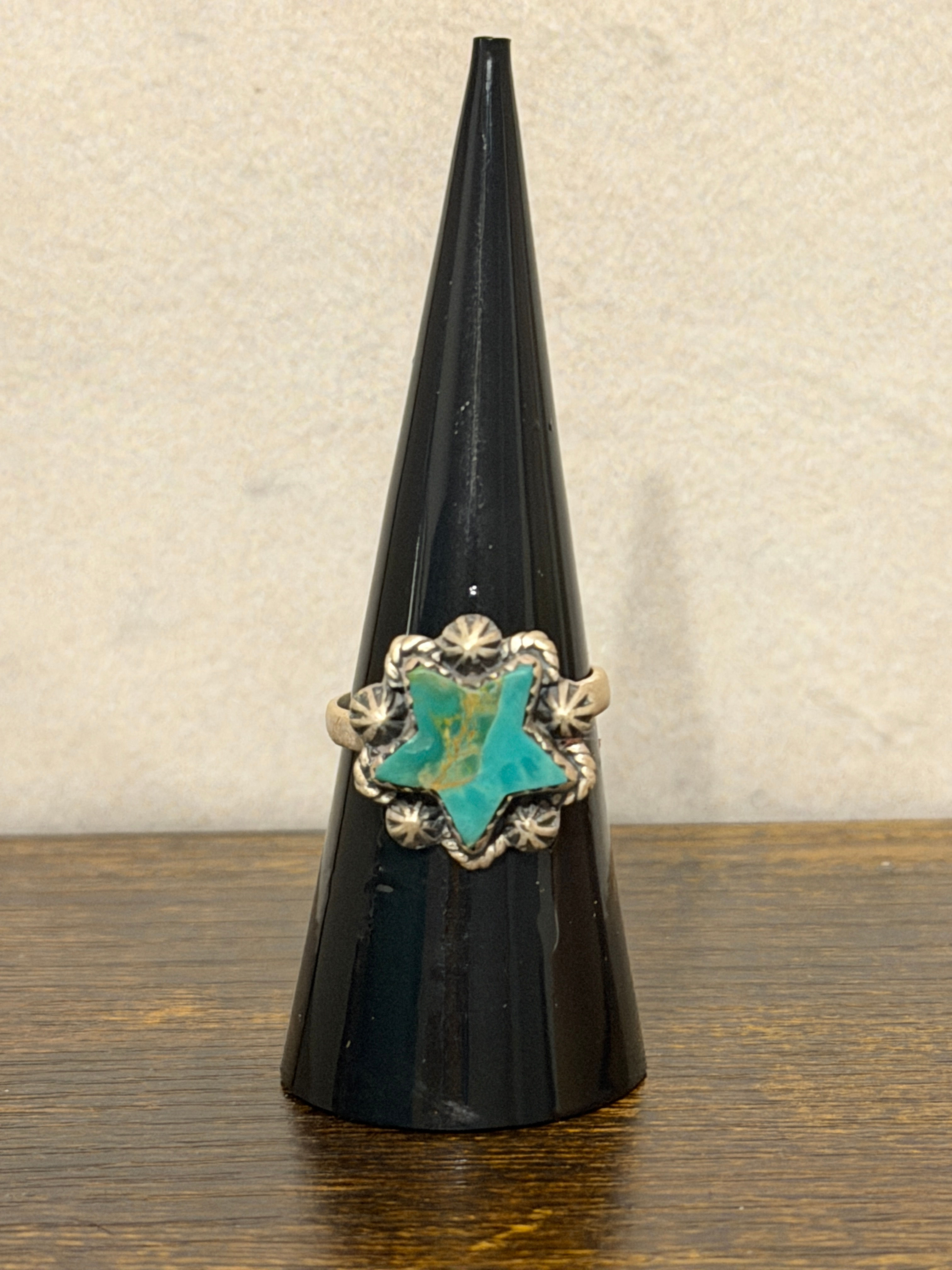 Sterlin Silver Mohave Turquoise Star Ring Size Adjustable 