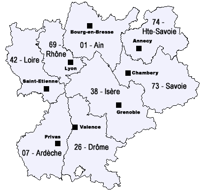 Rhone Lyon Isère Grenoble Savoie Chambéry Haute-Savoie Annecy