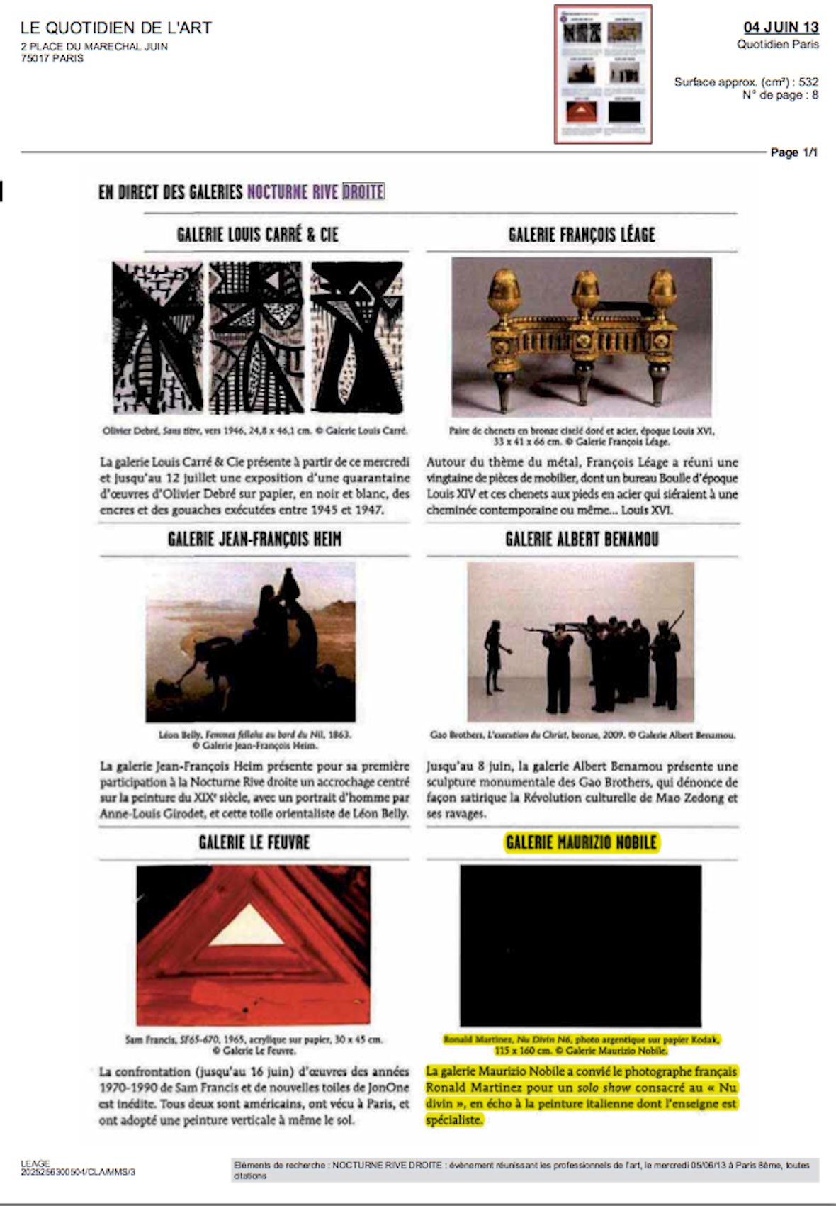 LE QUOTIDIEN DE L'ART