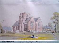 A painting of St Mary.s Church Hanley Castle in 1856, by Mary Brandling.