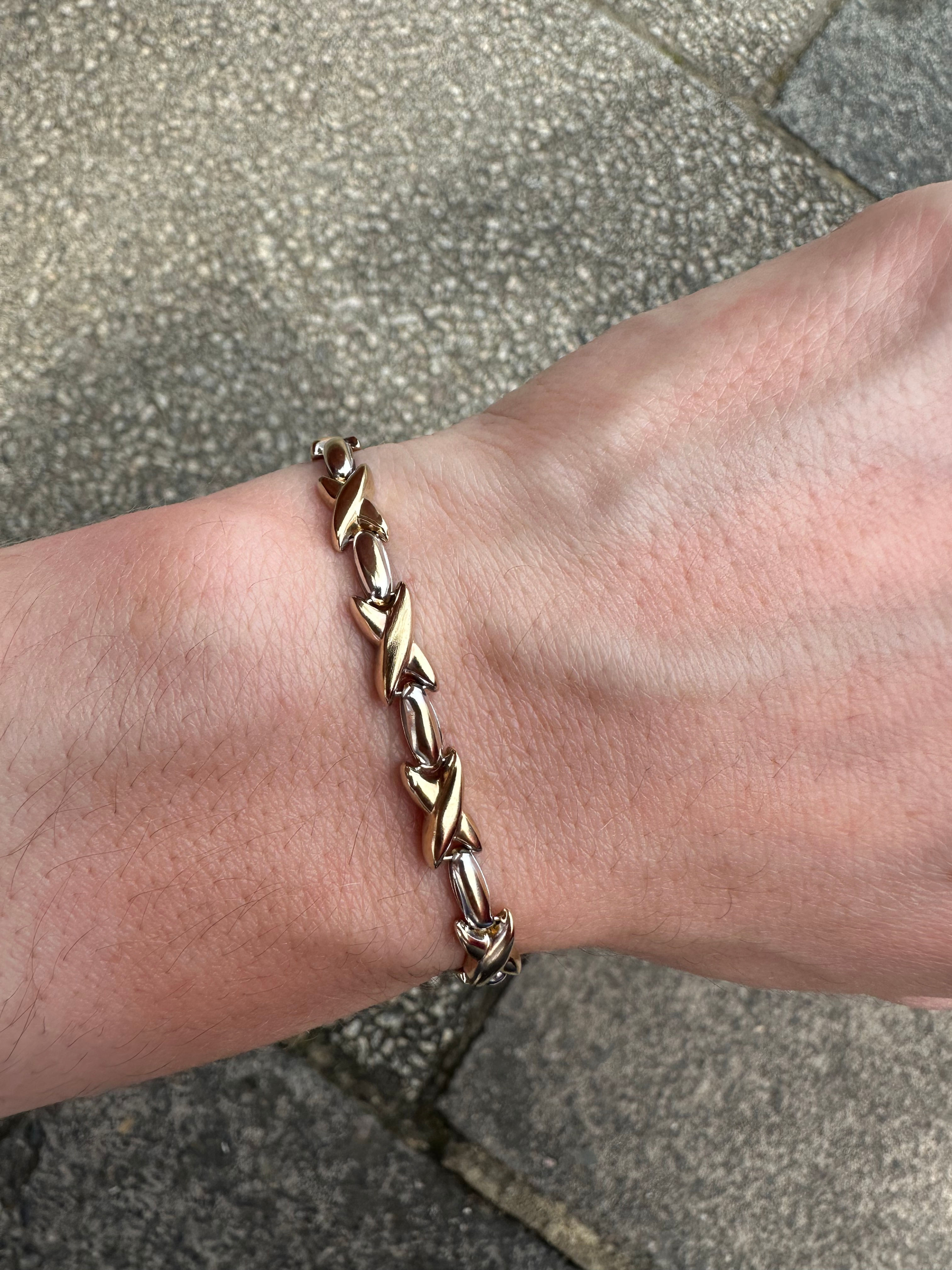 9ct yellow and white gold X bracelet