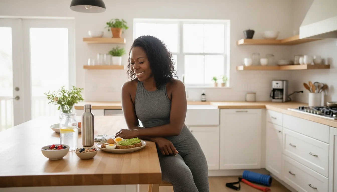 High-performing professional enjoying a nourishing whole-food meal as part of a balanced wellness routine