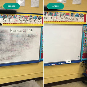 Before and after of classroom whiteboard resurfaced to like-new condition