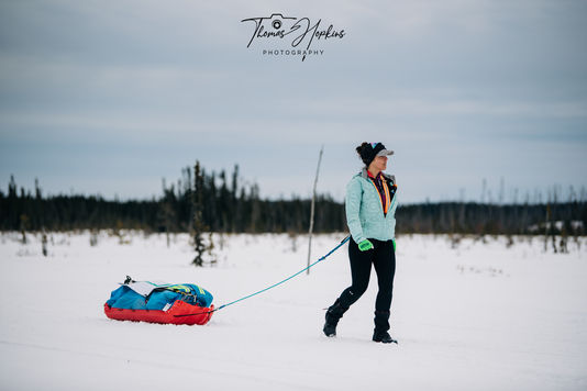 Jessica Leska (She Runs North) continues her 200km solo winter adventure near Stoney Mountain, Alberta