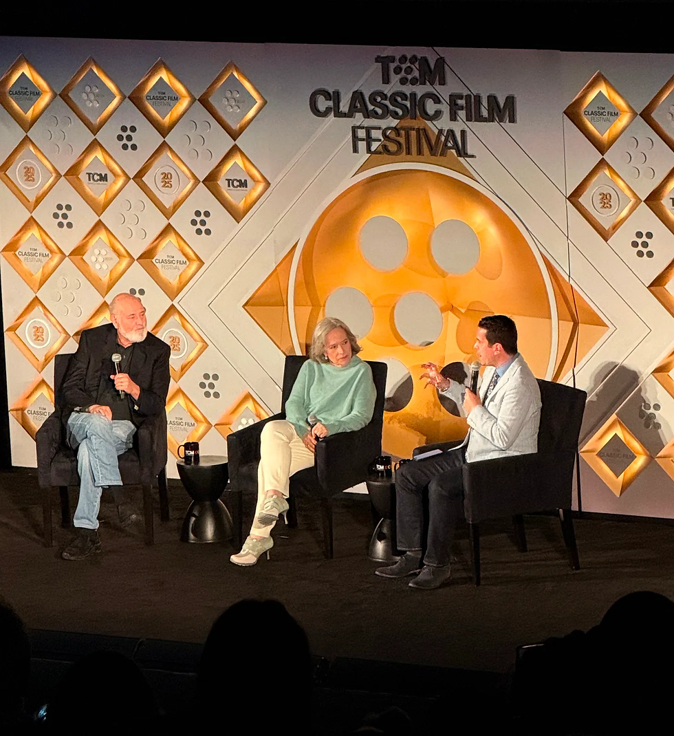 Image: TCM Host Dave Karger interviewing actress Kathy Bates and director Rob Reiner.