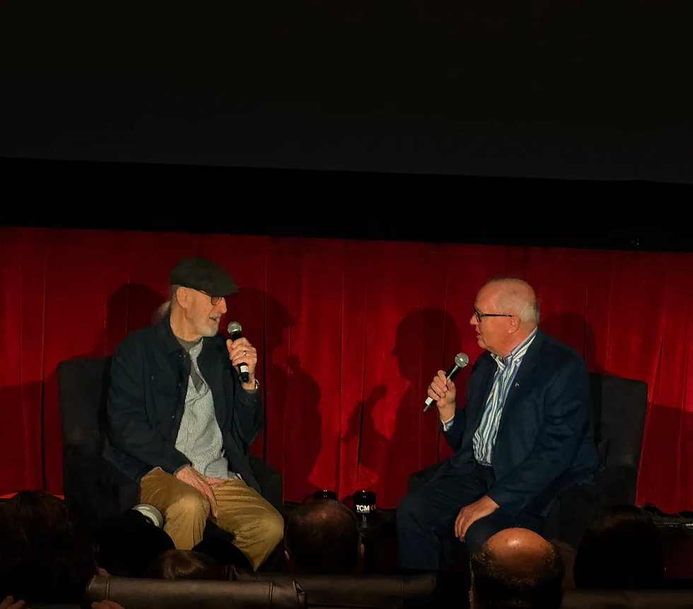 Image: Film historian Randy Haberkamp interviews actor James Cromwell.