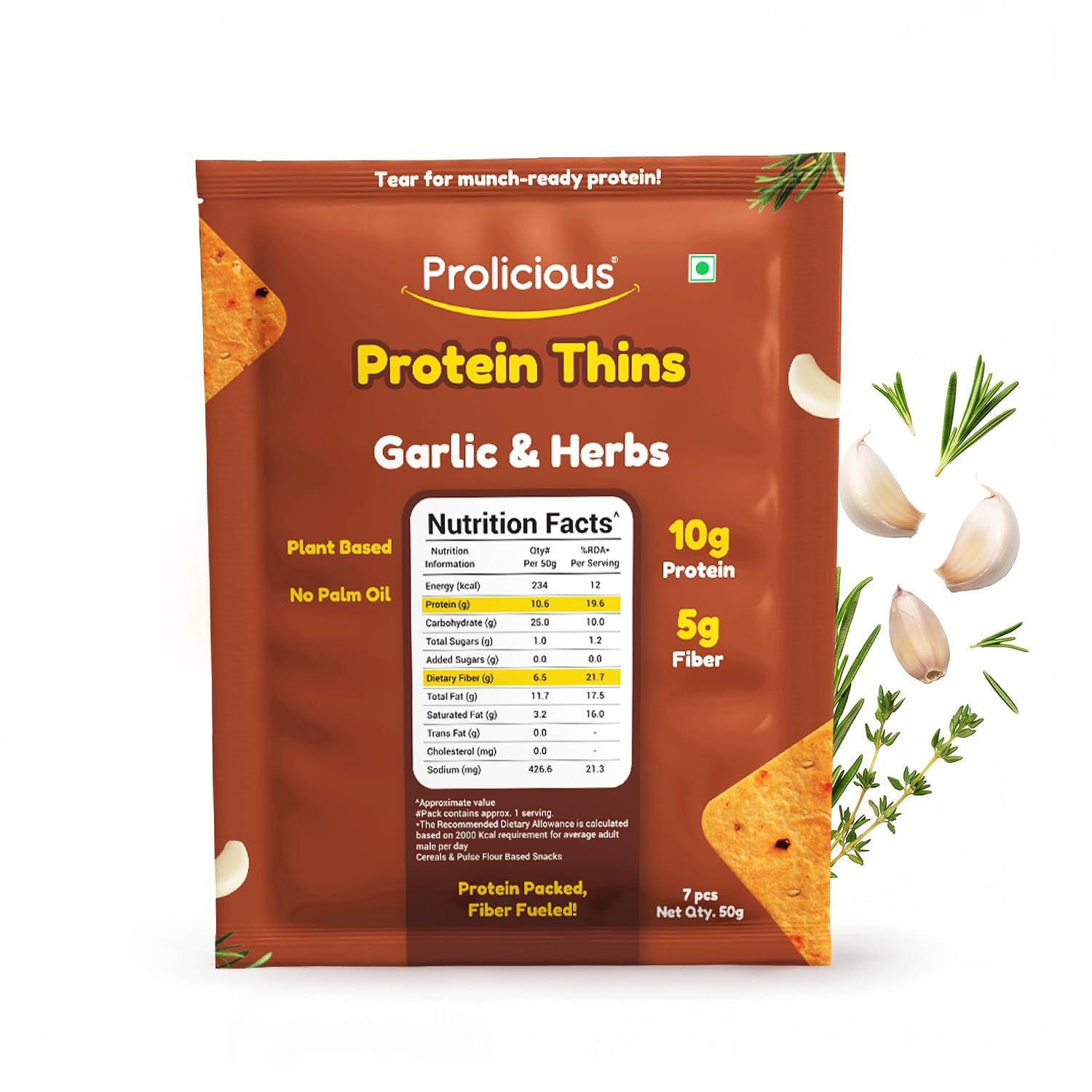 Prolicious Thins Garlic & Herbs High Protein Chips | Upgrade Your Snacking | ...