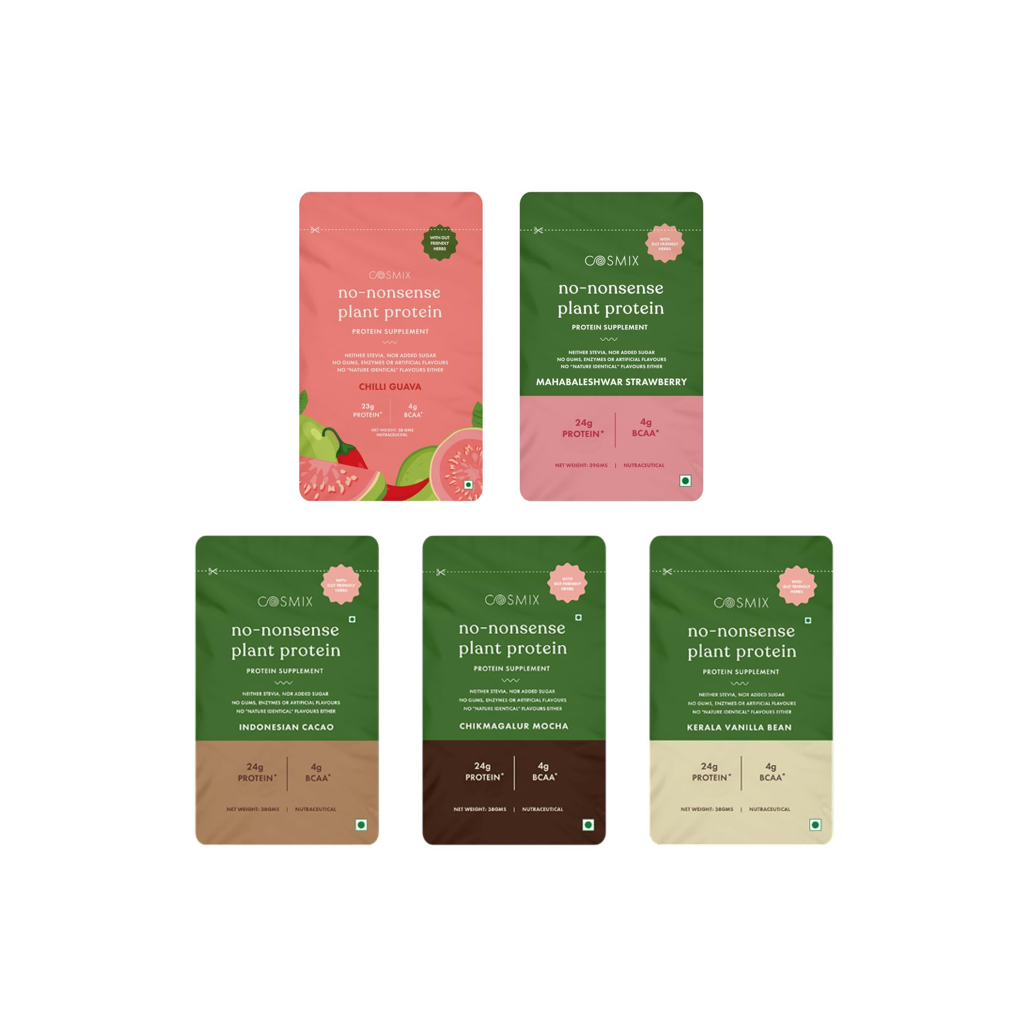 Cosmix No-Nonsense Plant Protein | 24g Protein/Serve | Assorted Sachets | Pea...