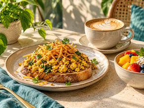 AI editorial illustration: breakfast with entirely plant-based food