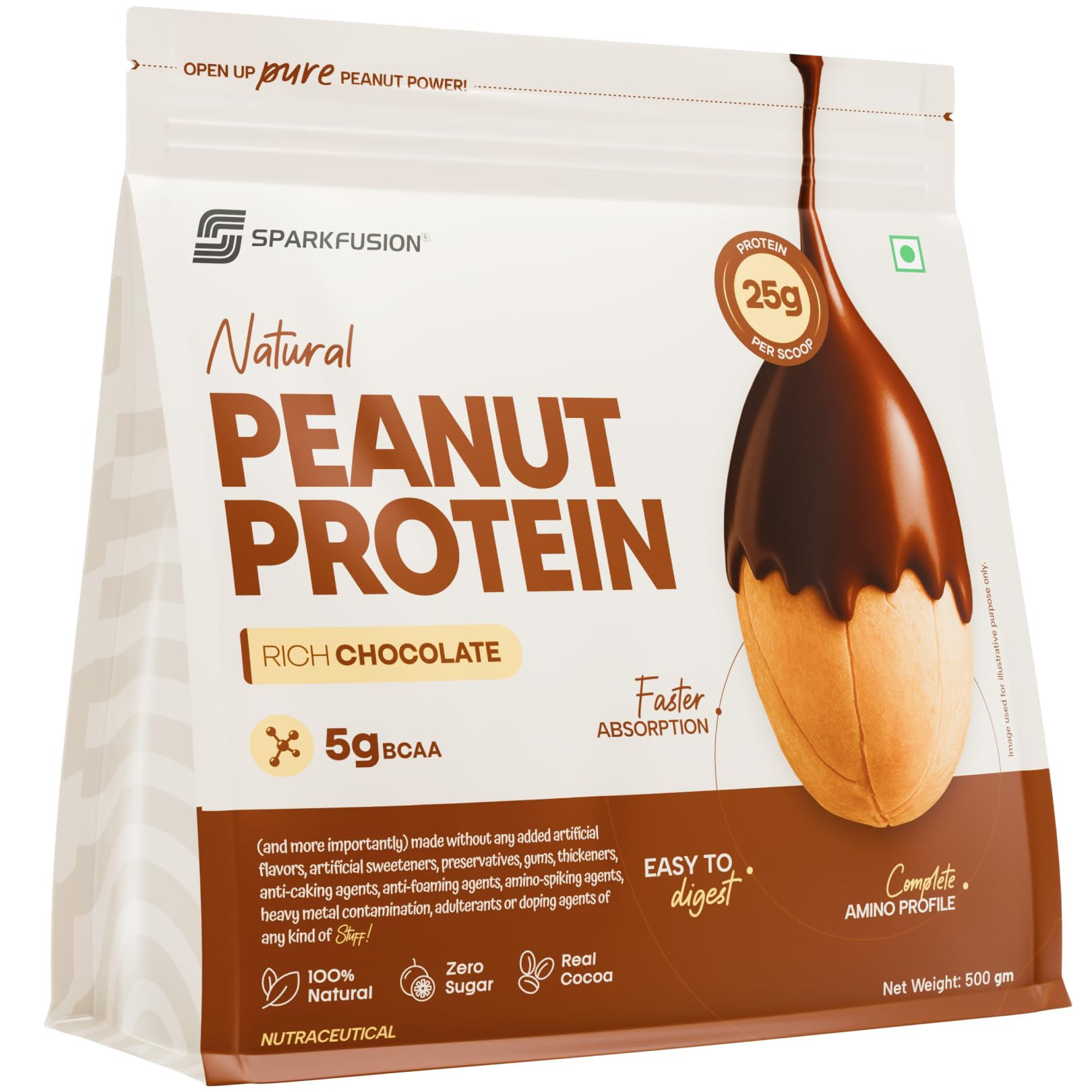 SparkFusion Natural Peanut Protein Isolate – Flavor – 25g Protein, 5g BCAA