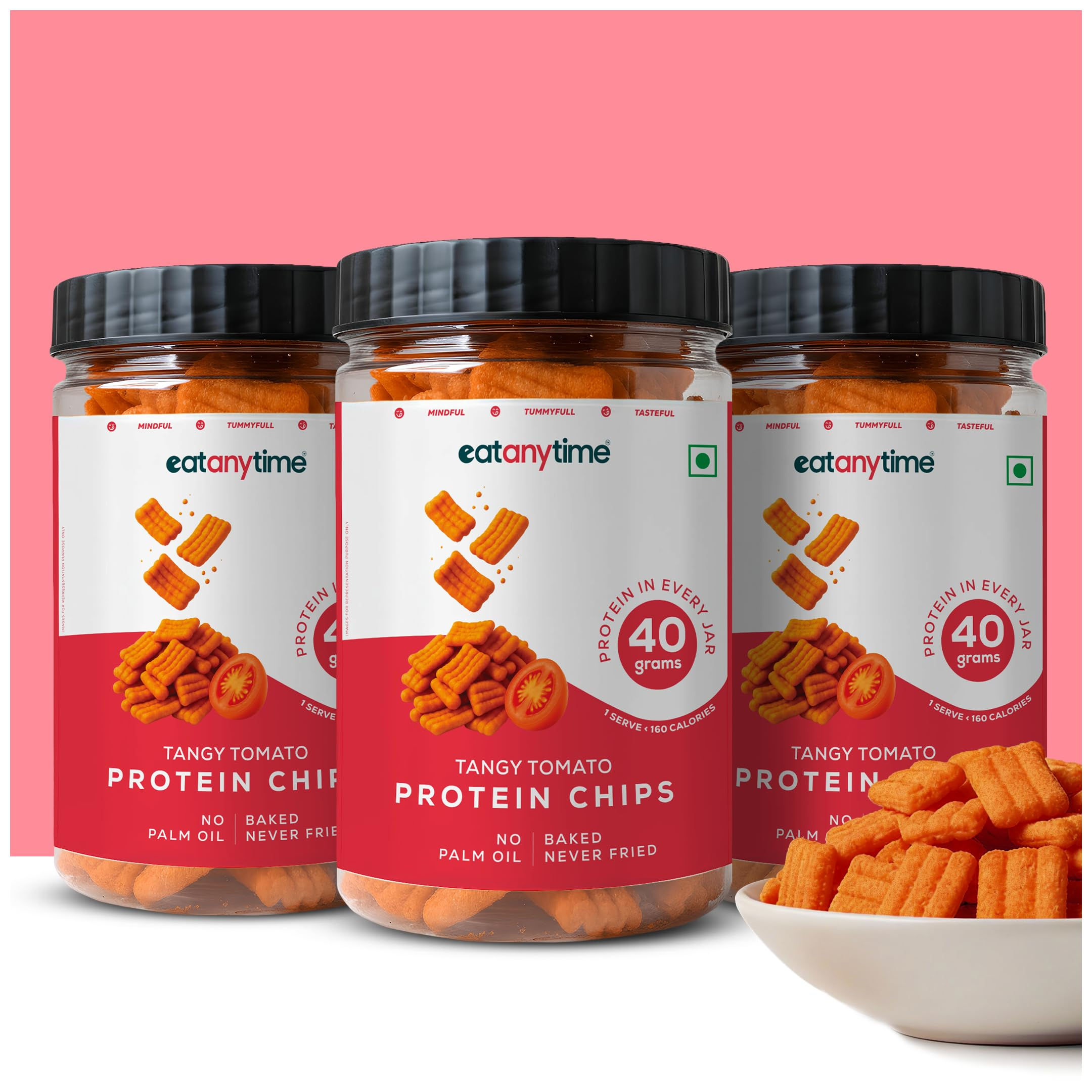 Eat Anytime - Multigrain Protein Chips, Pack of 3, Tangy Tomato | 40 g protei...