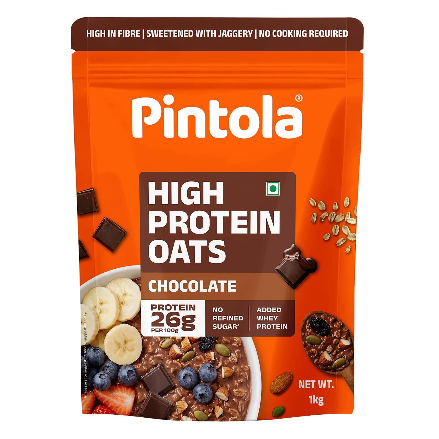 PINTOLA 26g High Protein Oats 1kg, Dark Chocolate, No Refined Sugar, with Alm...