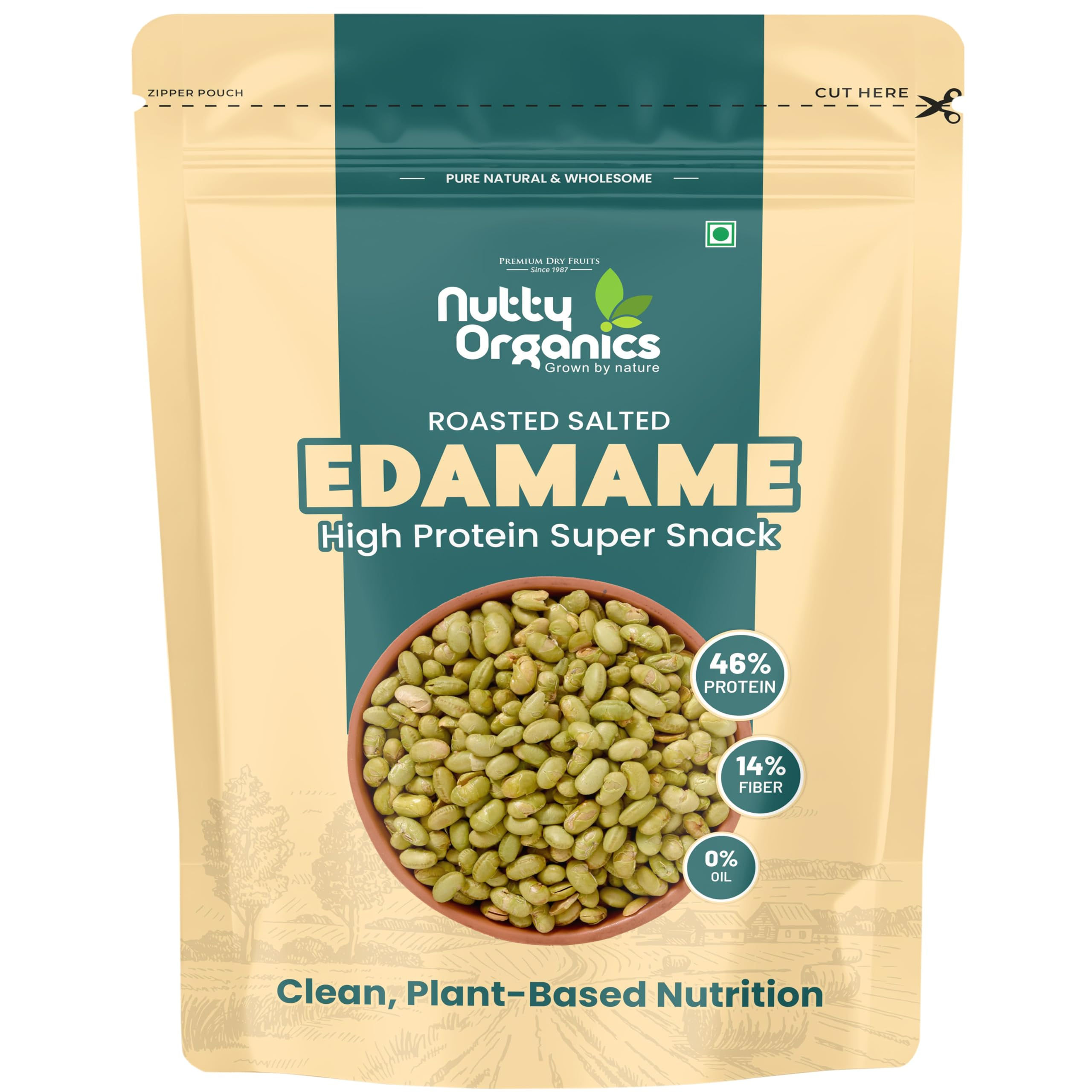Nutty Organics Roasted Edamame 200gm | High Protein Snack (46%) | No Added Oi...