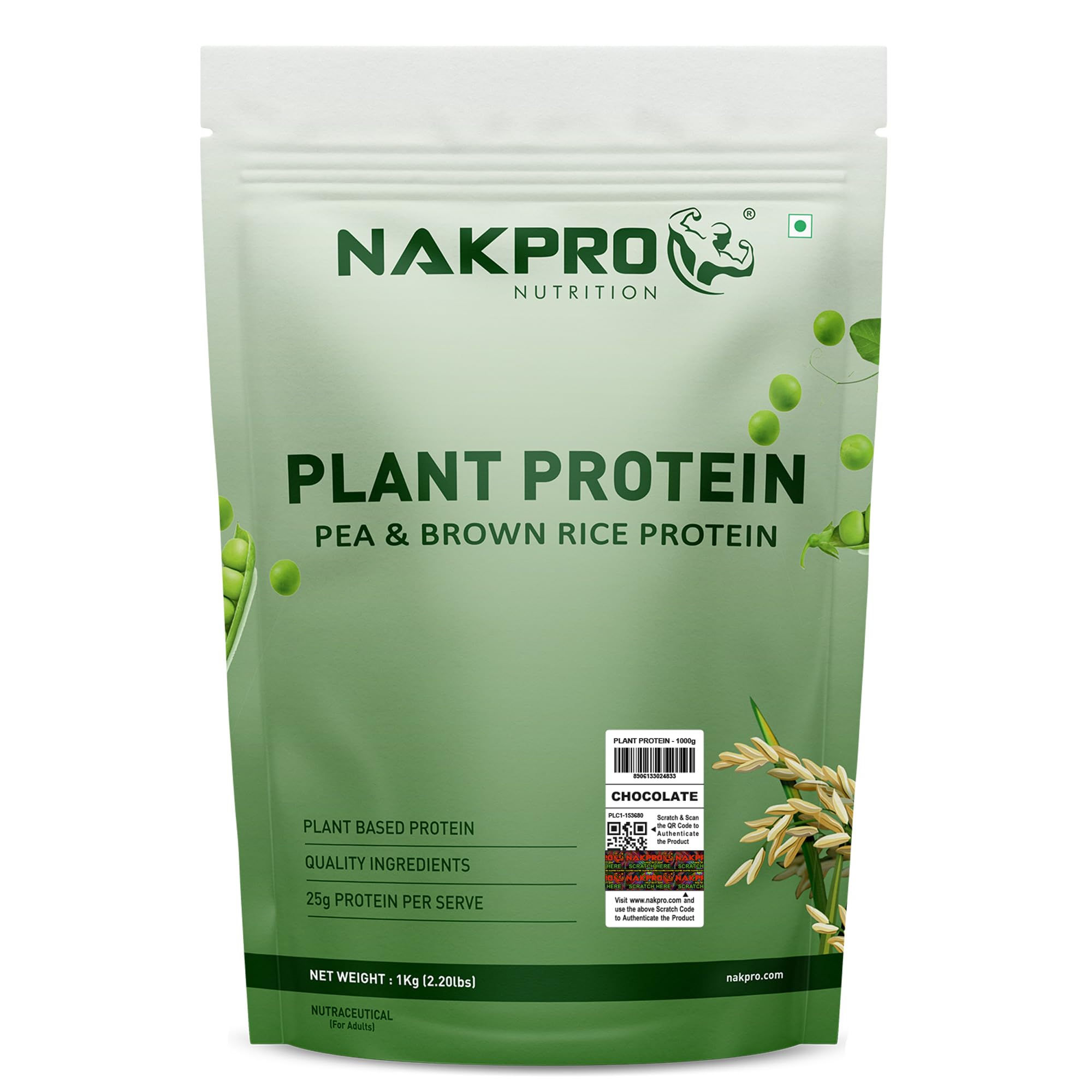 NAKPRO NUTRITION Plant Protein (Pea & Brown Rice Protein) | 1kg - Chocolate |...