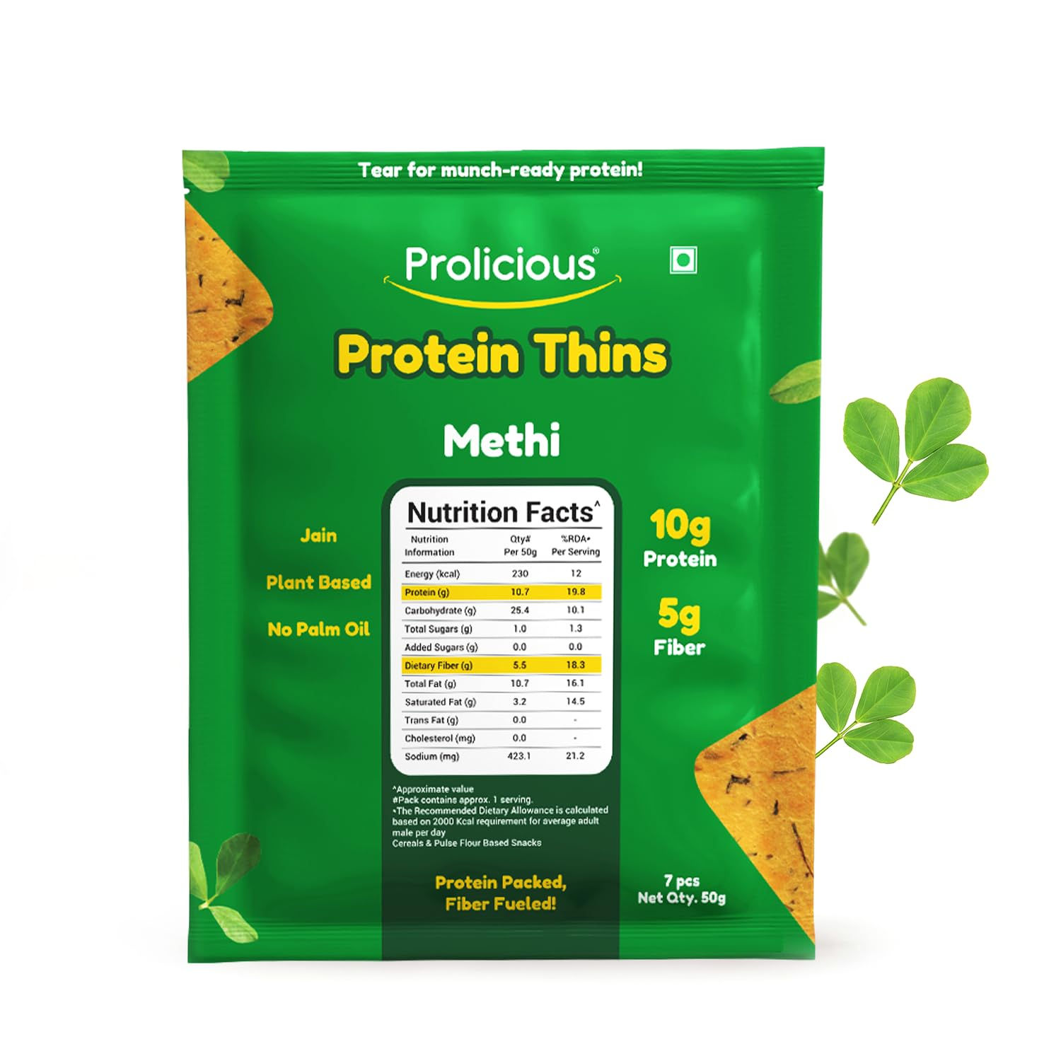 Prolicious Thins Methi High Protein Chips | Upgrade Your Snacking | 10g Prote...