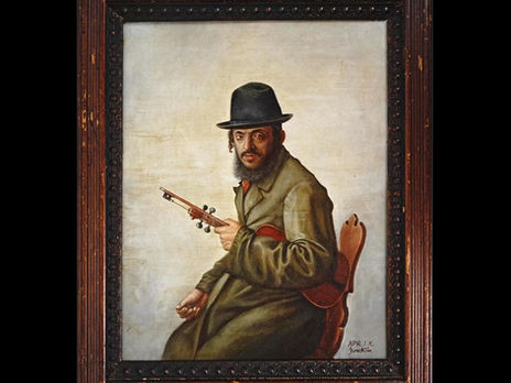 Judaica Art Painting, Antique 1910s Oil On Canvas, Portrait Of A Violinist, After Isidor Kaufmann