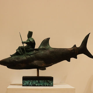 Bronze sculpture of Poseidon riding a shark, made by the italian artist Giuseppe Tirelli, now on displayat the Bargello Art Gallery