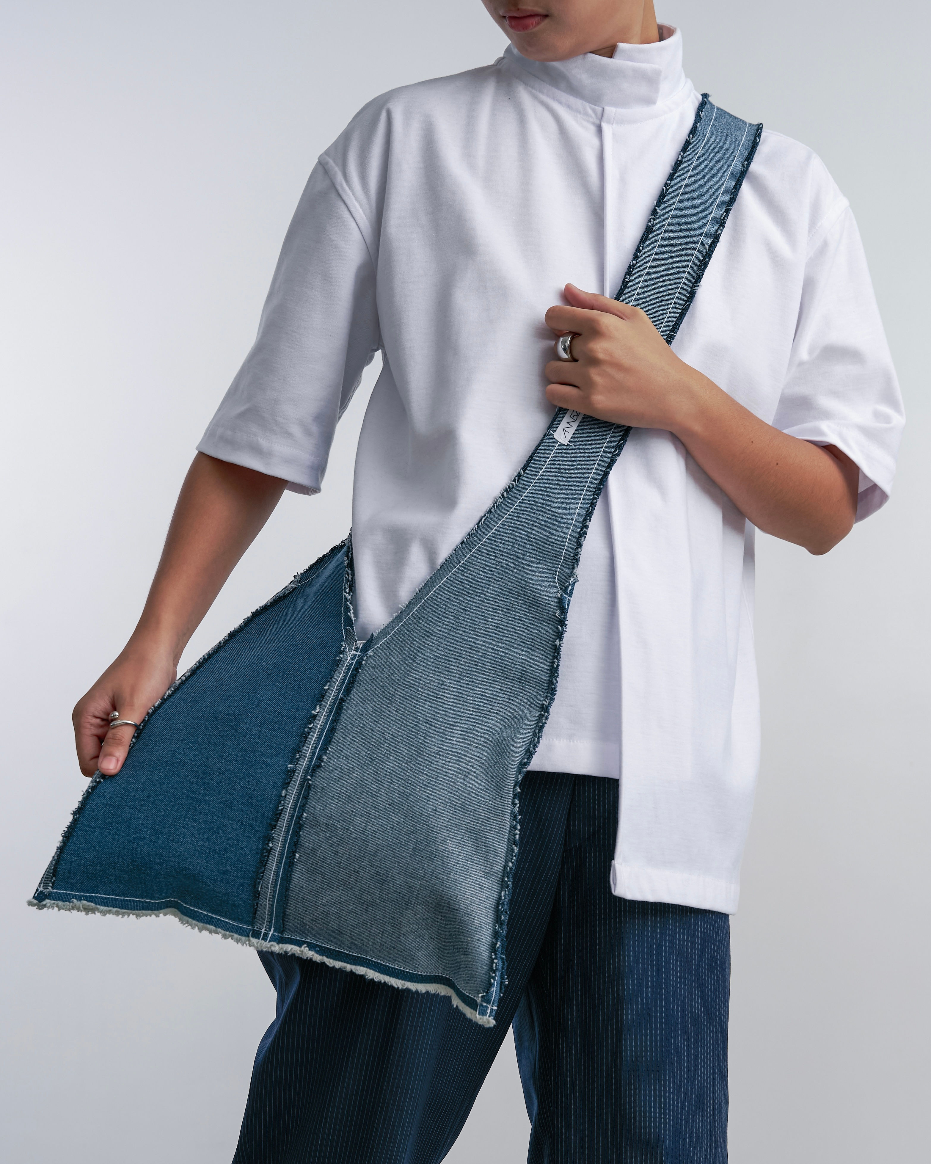 Medium Blue Two-Toned Triangle Crossbody Bag