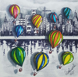 Lápis de cor e caneta sobre papel