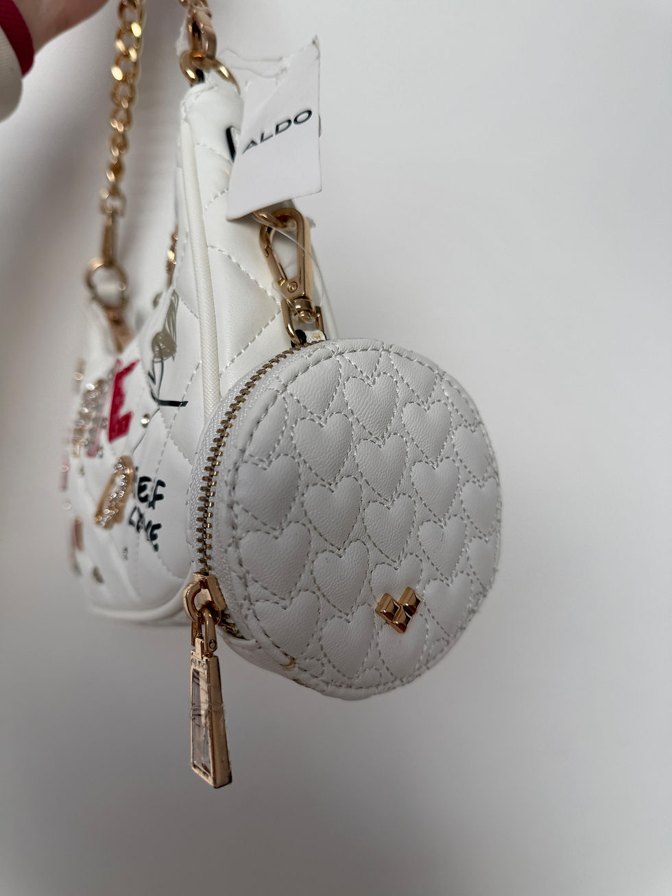 Miniatura: Cartera Aldo Love Blanca Original Cadenas Y Monedero Extra