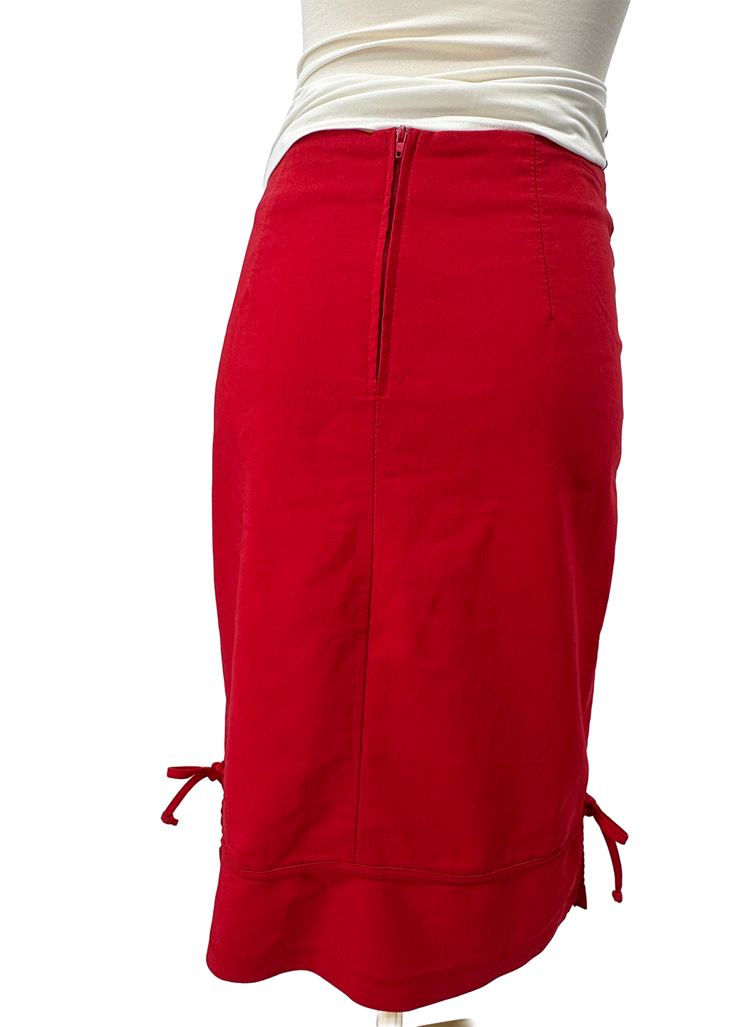 579 Midi Skirt in Red with Side Bow Details