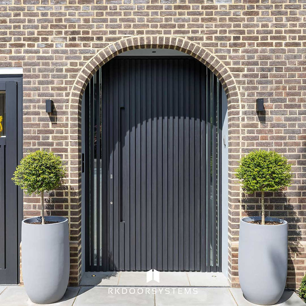 Aluminium door in colour Grey with long bar handle