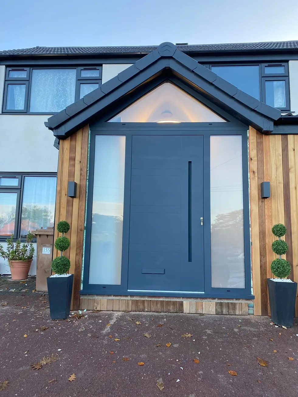 Aluminium door in colour Grey with long bar handle
