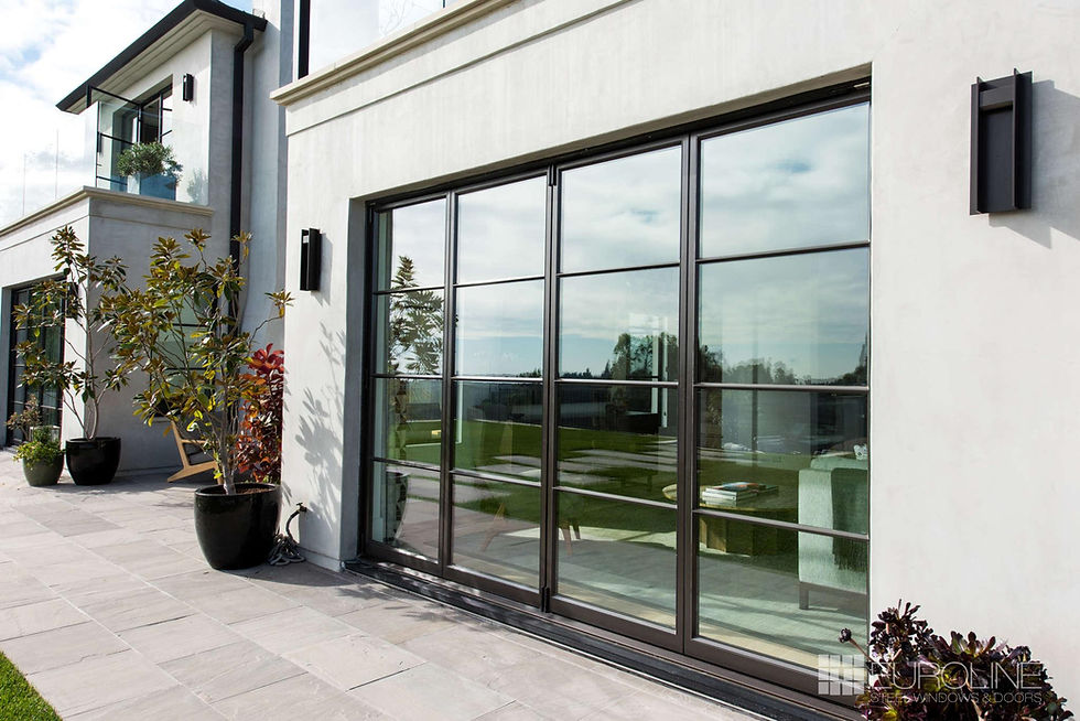 Aluminium bi-folding door, black with astragal bar