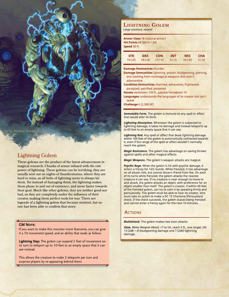 Lightning Golem D&D 5e Monster of Pure Electricity