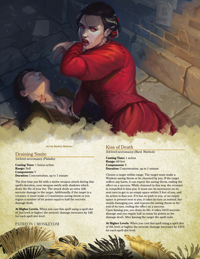D&D 5e Necrotic Spells Draining Smite & Kiss of Death