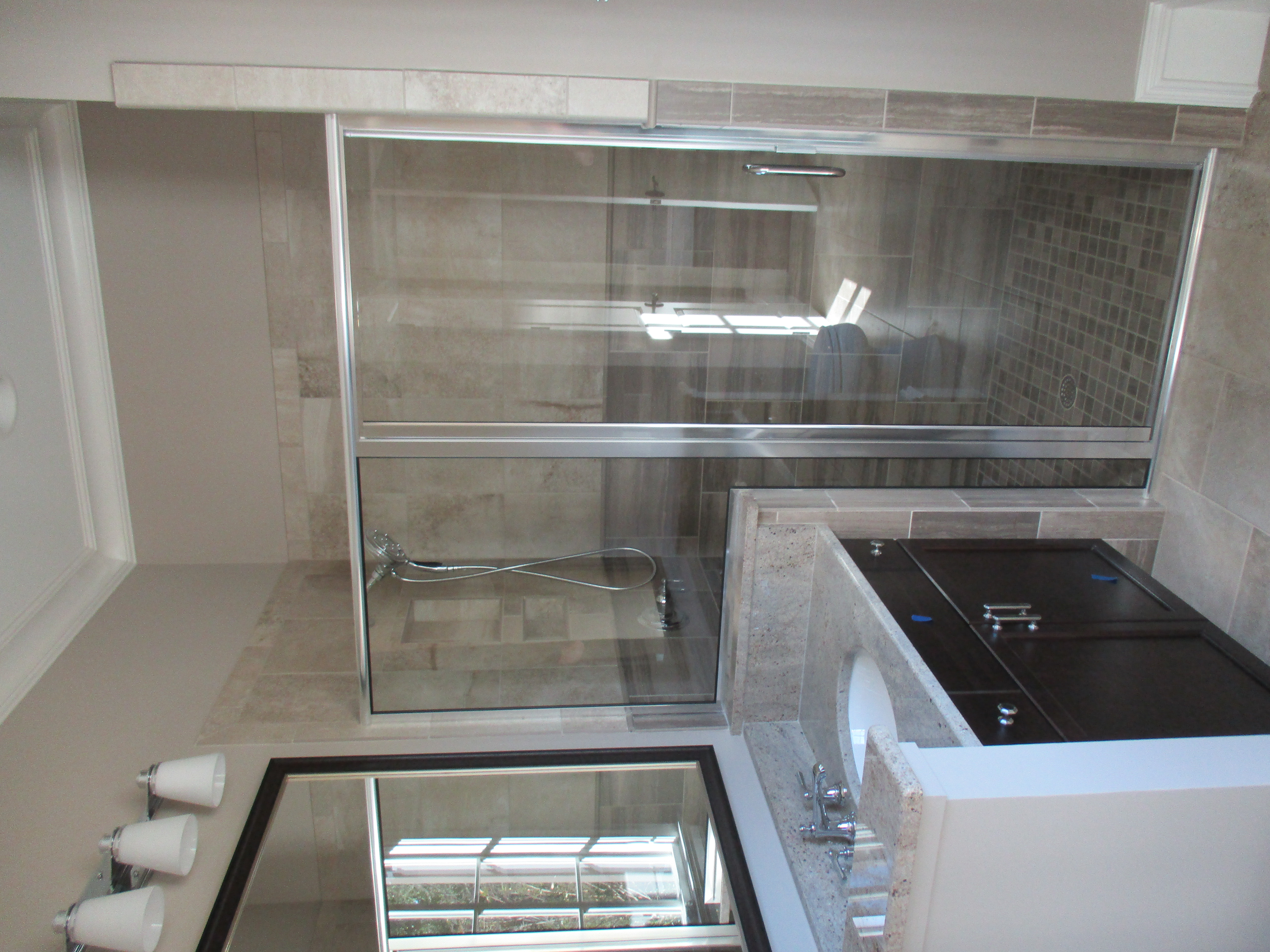 Chrome Semi-Frameless Shower with Notch Panel and C-Pull Handle