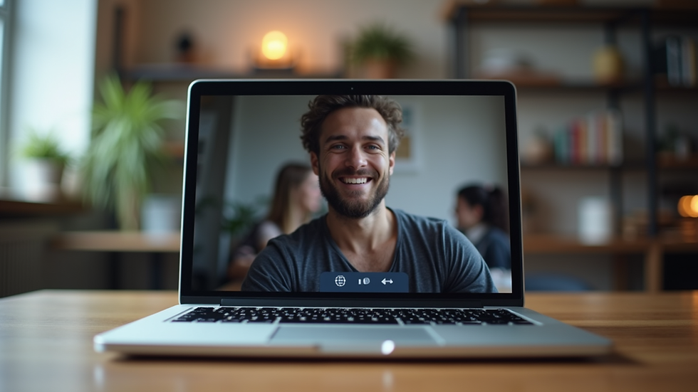 Eye-level view of a laptop on a desk with a video call screen open