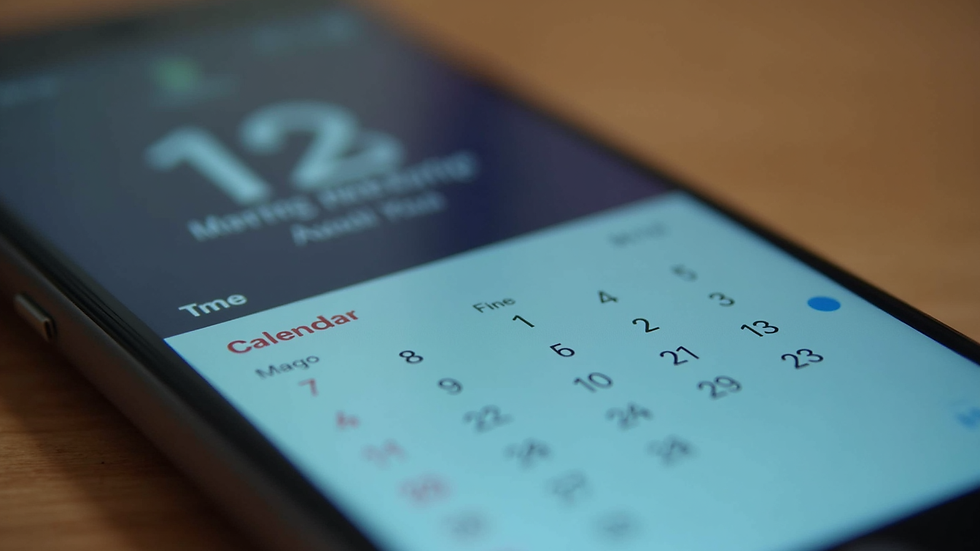 Close-up view of a calendar app on a smartphone screen showing available time slots
