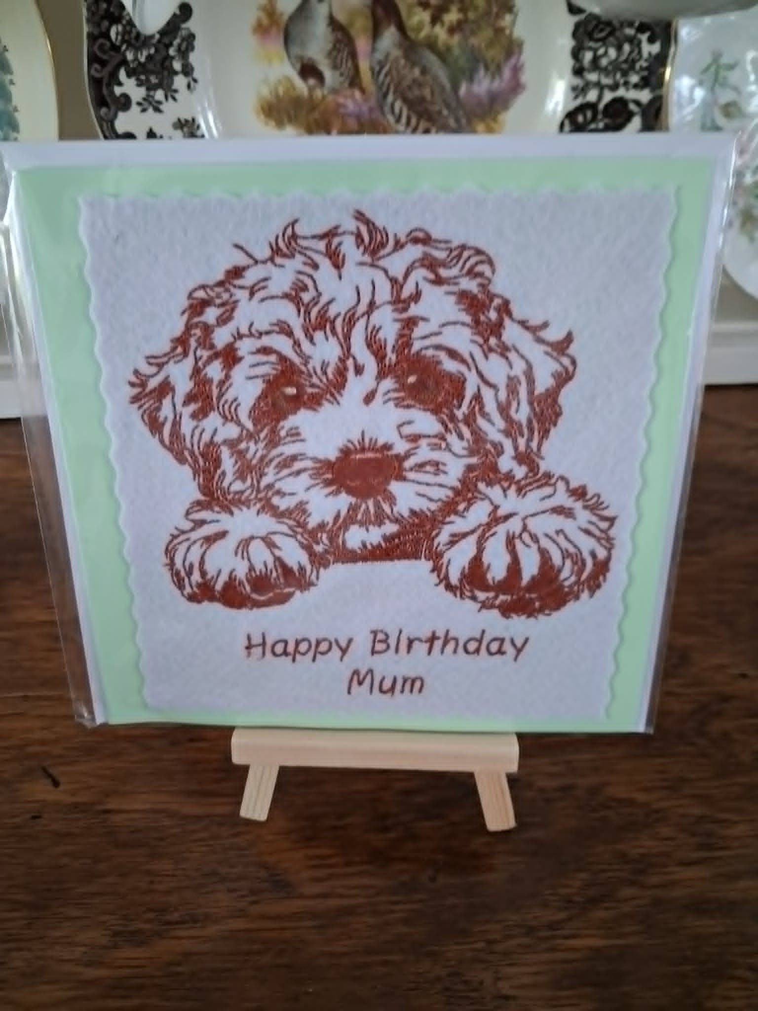 Handmade Machine Embroidered Gift Card 6 x 6 inches green card