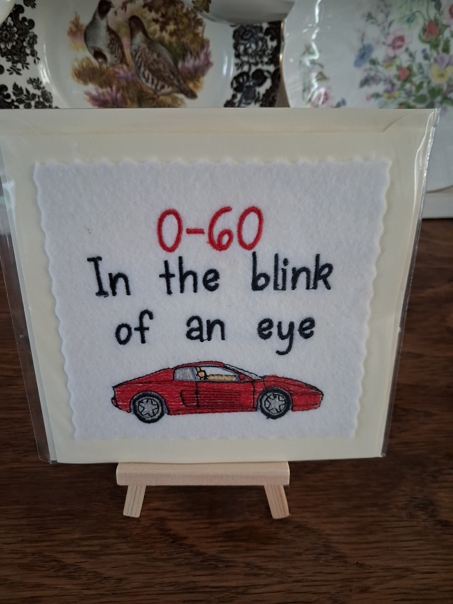 Handmade Machine Embroidered 6 x 6 inches cream card
