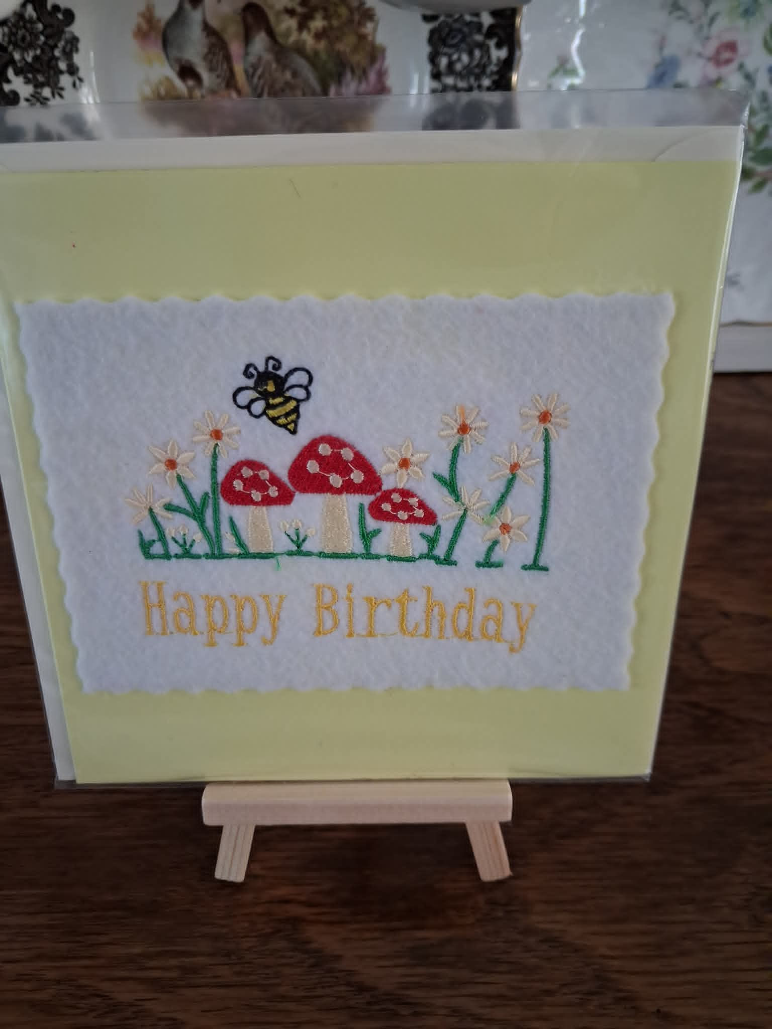 Handmade Machine Embroidered Card 6 x 6 inches yellow card