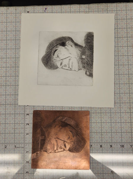 print of a police man at a low angle with the copper tile used