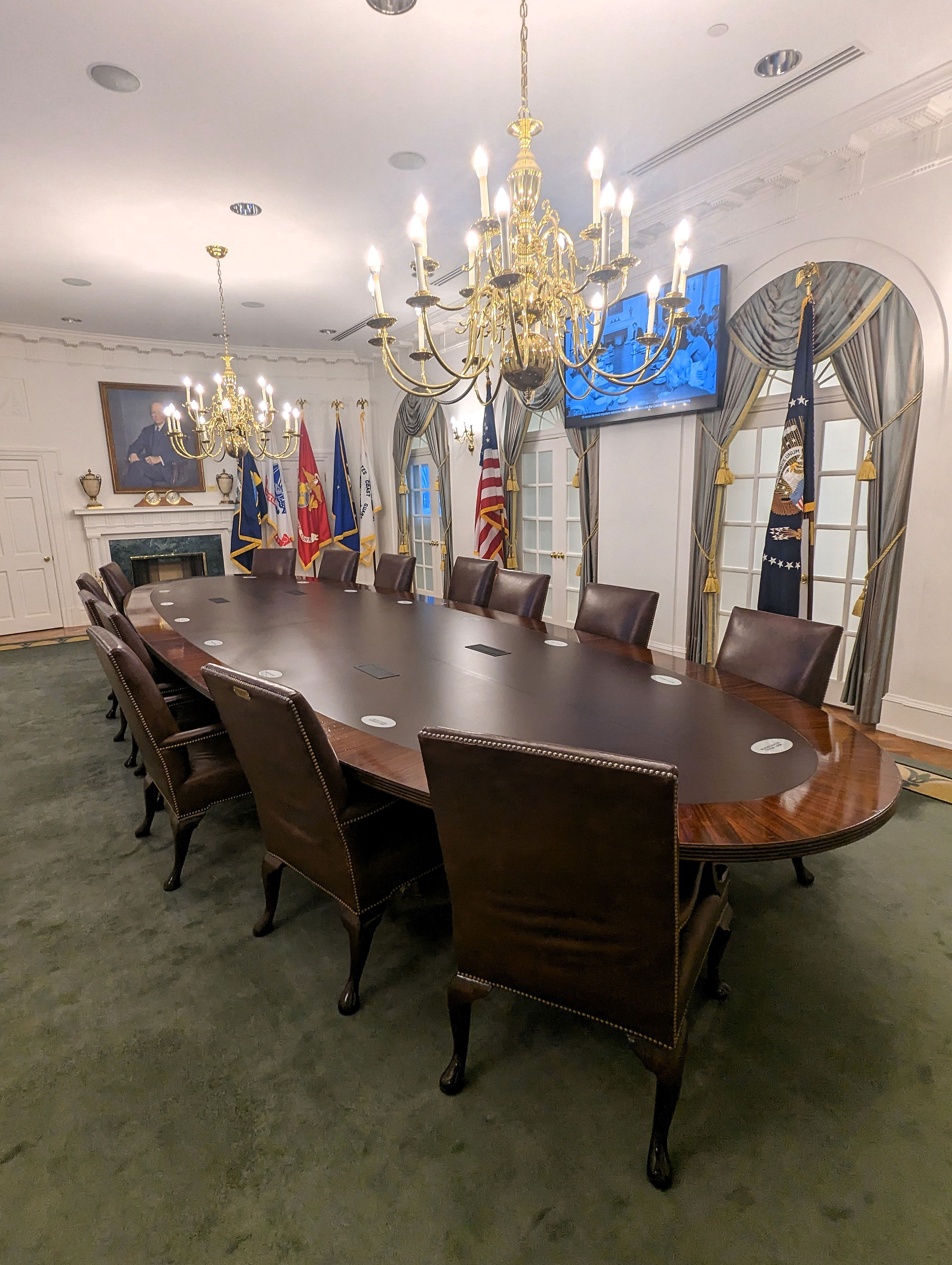 Recreation of a board room table in the Ford Presidential Museum, viewed during a family day out in Grand Rapids